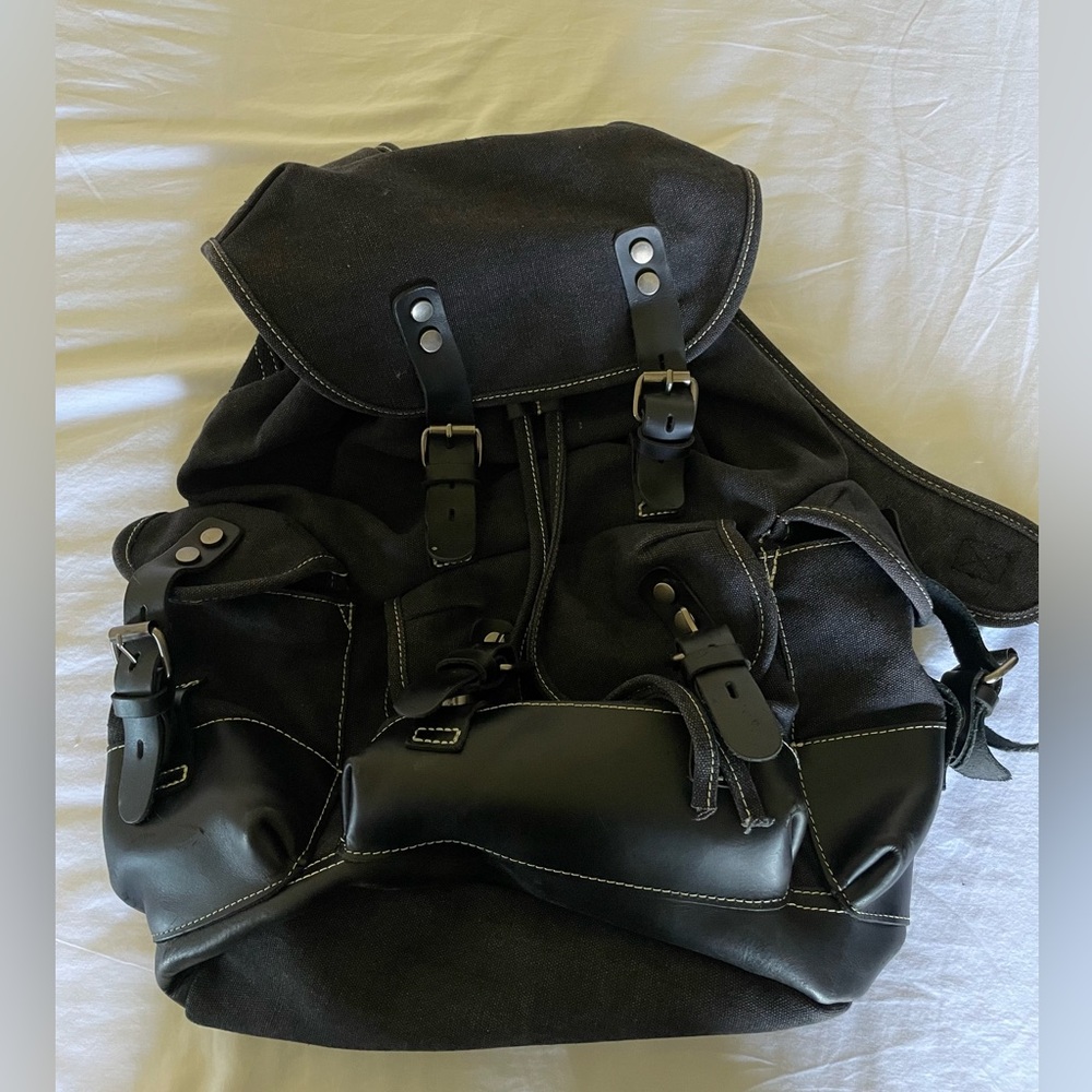 Men Leather Canvas Hiking/Camping Large Utility Backpack